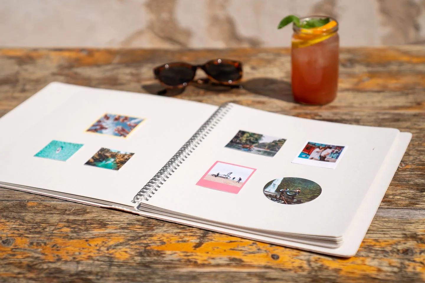 Photographs in an open photo album
